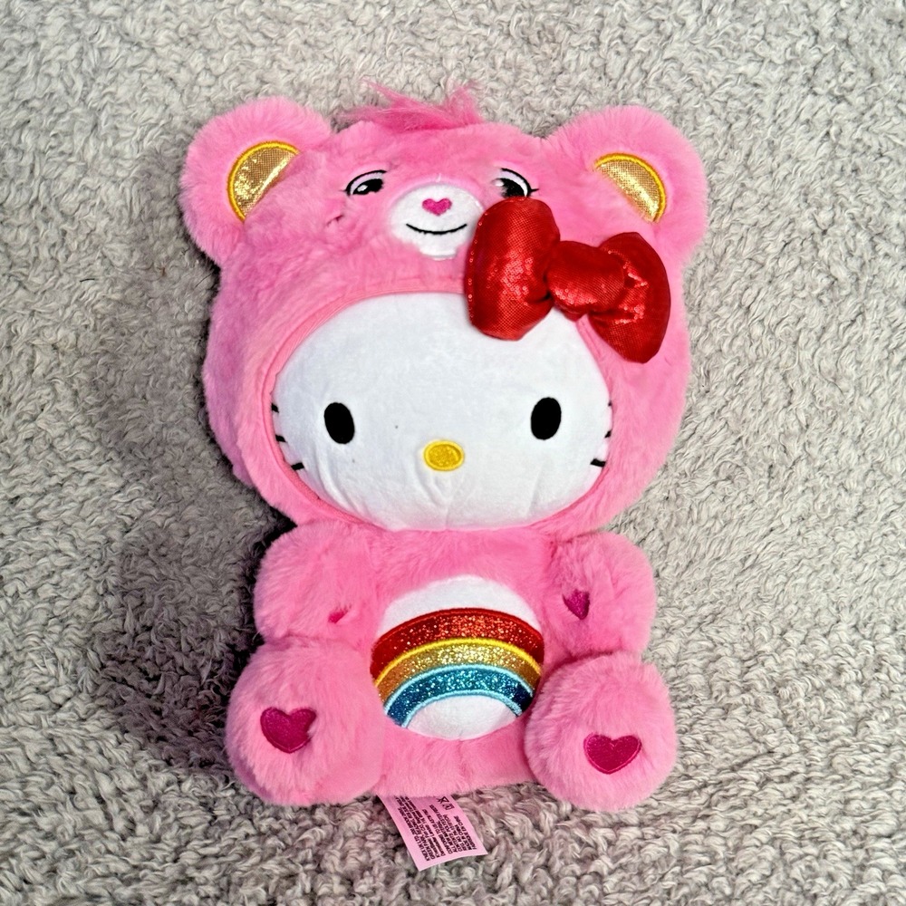 Sanrio Hello Kitty x Care Bears Plush Pink Bear Rainbow Stuffed Animal Toy